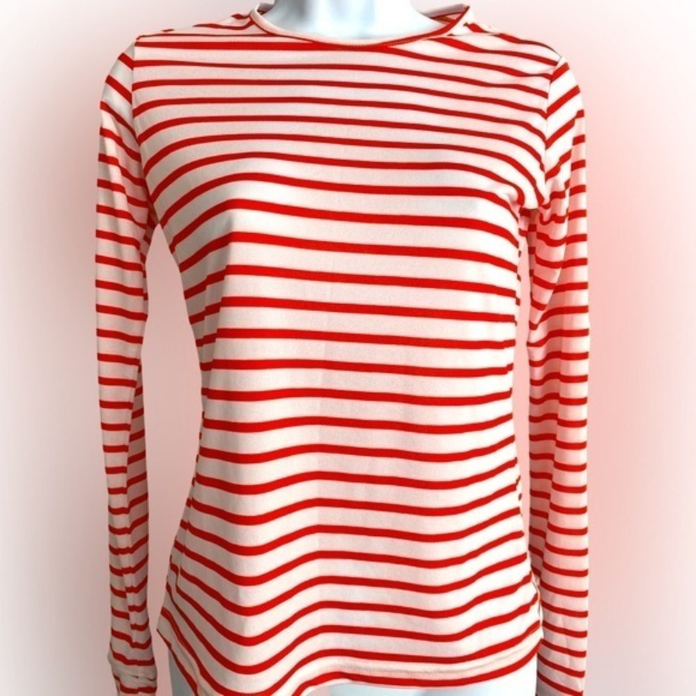 Hiho Striped UPF Sun sense Top - XS white , red striped nylon spandex